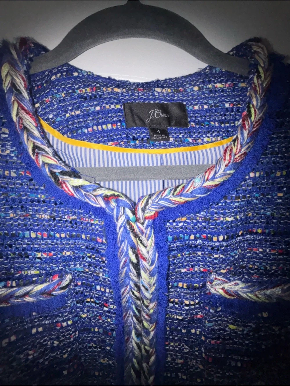 J. Crew Blue Tweed Braided-Trim Blazer